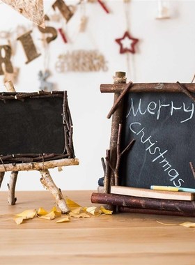 原木小黑板挂式支架式装饰摆件道具咖啡馆吧台P幼儿园装饰拍摄道