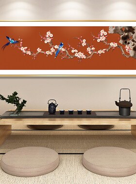 喜上眉梢新中式卧室床头装饰画中A国风花鸟客厅茶室背景墙挂画横
