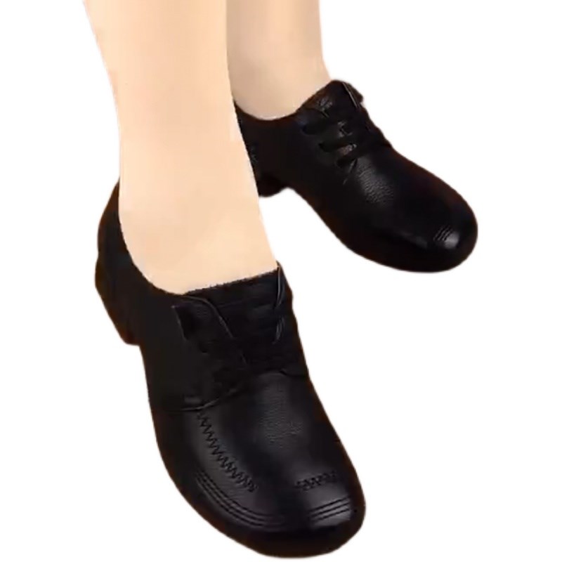 真皮单鞋女2024年春季新款圆头粗跟低跟K女鞋民族风深口牛皮妈妈 - 图3