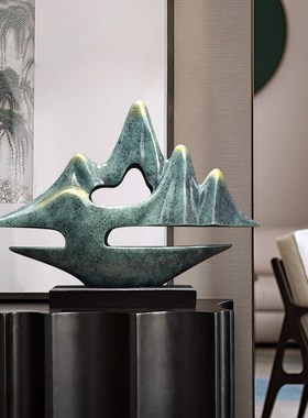 新中式云山d雾海假山摆件客厅书房样板间酒柜玄关办公室装饰品摆