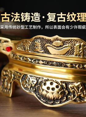 纯黄铜地主贡台铜酒杯供奉财神关公净水杯底座贡台杯托摆件