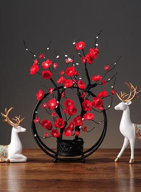 新中式仿真梅花摆件铁艺软装饰品禅意客厅书房办公室玄关创意腊梅