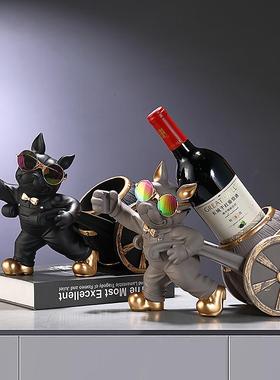 趣味法斗犬红酒架客厅电视柜酒柜轻奢高档摆设乔迁礼物装饰品摆件
