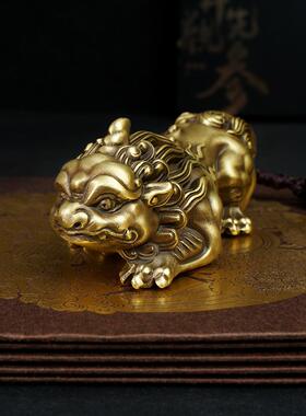 纯黄铜貔貅手把件男士盘玩随身挂绳招财进宝好运文玩小摆件皮丘