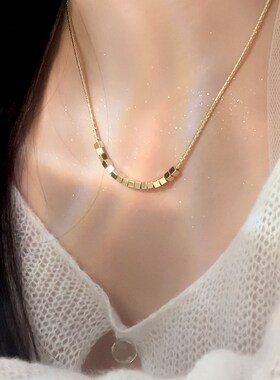 小方块项链女款2024新款蛇骨链锁骨链女高级感毛衣链吊坠配饰素链