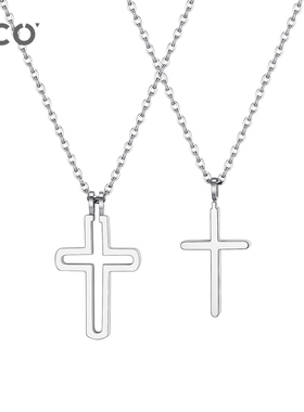 CCO十字架情侣项链男女一对毛衣链吊坠百搭个性送女友情人节礼物