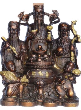 纯铜财神爷摆件福禄寿三仙聚宝盆空心聚财客厅桌面装饰小.号买1礼