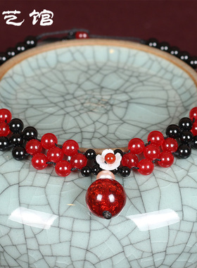 民族风复古宽颈链女琉璃短款吊坠锁骨项链宽脖子圈手工颈饰装饰品