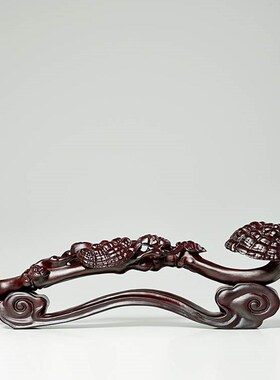 黑檀木雕刻如意摆件中q式实木客厅装饰木质工艺品摆设乔迁新居礼