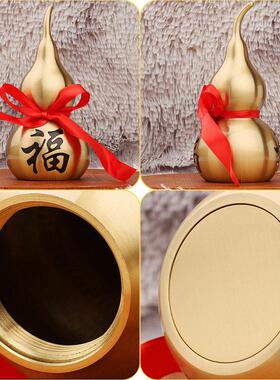铜匠之家铜葫芦画黑大福字空心开口葫芦家居玄关创意桌面摆件葫芦