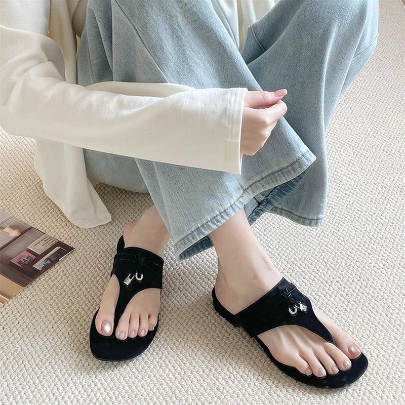 真皮法式小凉拖外穿女鞋子2025夏复古仙女风夹脚人字拖平底拖鞋潮 - 图2