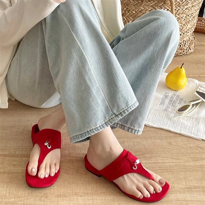 真皮法式小凉拖外穿女鞋子2025夏复古仙女风夹脚人字拖平底拖鞋潮 - 图3