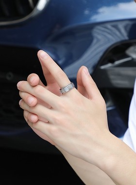 莫桑石戒指潮男士戒指单身轻奢指环银色小众食指指环齿轮高级男戒