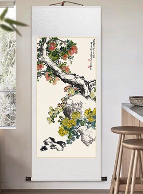 名家中式花鸟卷轴挂画古典花卉客厅玄关装饰画办公室书房茶室壁画