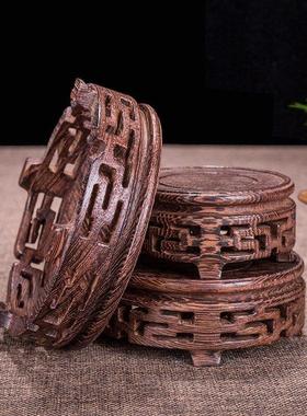 新款花瓶底座架实木制佛像鱼缸奇石头花盆鸡翅木红木摆件底座托盘