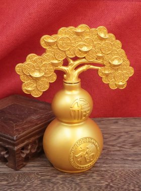 招财葫芦摆件转转发财树办公室客厅玄关酒柜轻奢中式装饰品摇钱树