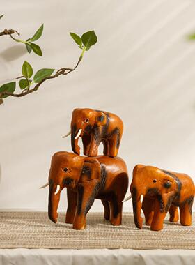 泰国实木小象装饰摆件东南亚风木雕工艺品玄关客厅桌面办公室摆设