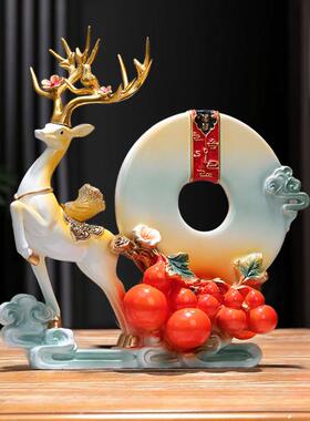 招财鹿客厅摆件柿柿如意平安扣装饰品新房子搬家礼物乔迁新居礼品