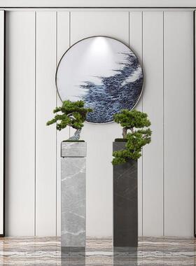 样板房间落地仿真迎客松摆件售楼处酒店轻奢软装大理石花器装饰