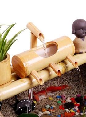 假山流水器水循环陶瓷鱼缸客厅室内装饰竹排喷泉景观造景摆件