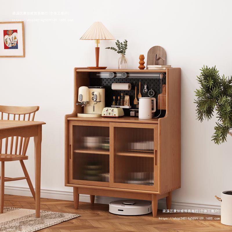 Small apartment sideboard Japanese style simple solid wood storage cabinet restaurant side cabinet hole board storage cabinet wall tea cabinet