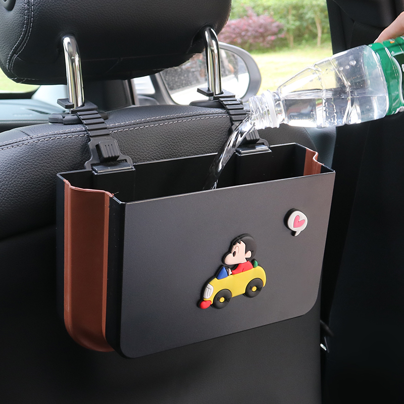 车载垃圾桶折叠网红汽车内用创意后排座椅可爱卡通挂W式杂物置物 - 图1