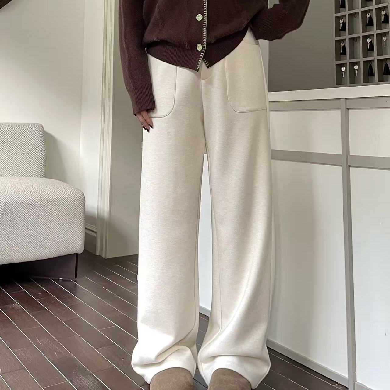 BF+ 美拉德弯刀裤冬季女宽松慵懒风垂感极简复古毛呢抽绳南瓜裤