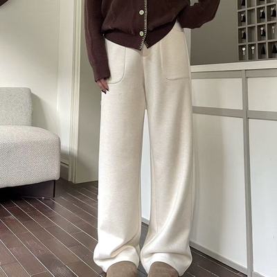 BF+ 美拉德弯刀裤冬季女宽松慵懒风垂感极简复古毛呢抽绳南瓜裤