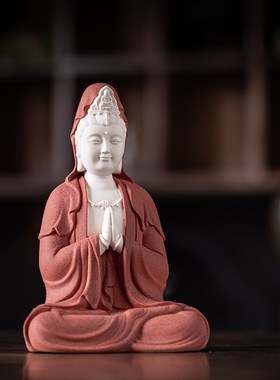 新中式禅意观音佛像菩萨家用灯摆件观世音陶瓷工艺品客厅桌面装饰