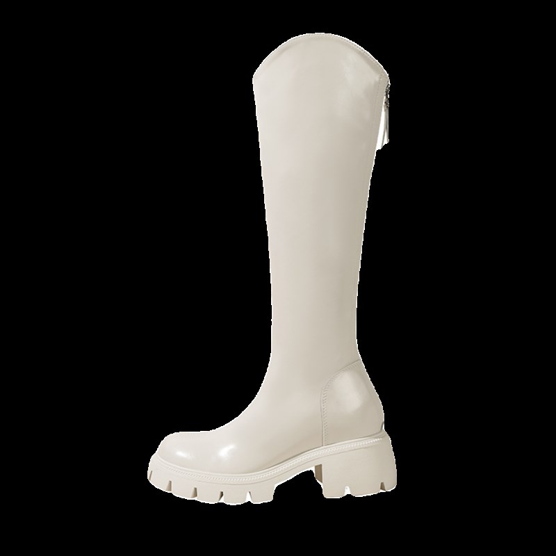 内增高9厘米白色真皮长筒s靴2023秋冬新款加绒小个子超高跟V口长 - 图3