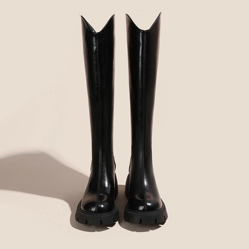 内增高9厘米白色真皮长筒s靴2023秋冬新款加绒小个子超高跟V口长 - 图2