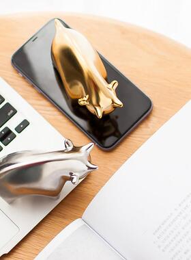 陶瓷招财金牛桌面摆件 办公室家居装饰品 创意2021生肖牛新年礼物