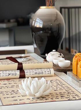 侘寂风摆件氛围感禅意中式软装压纸镇尺一对书卷道具书法卷轴挂画