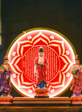 西方三圣佛像黄杨木木雕彩绘阿弥陀佛观音菩萨大势至菩萨家用摆件