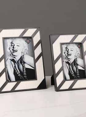 皮革金属相框6寸7寸相架样板房卧室床头柜摆件书桌画框摆台装饰品