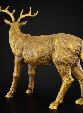 鹿摆件客厅黄铜一鹿高升吉祥福鹿生财有鹿玄关装饰工艺品大号铜鹿