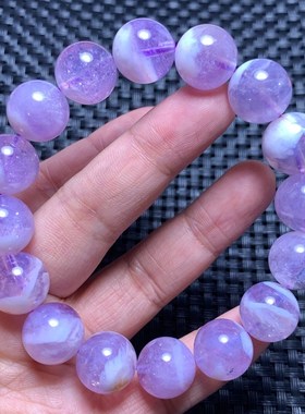 天然紫玉晶奶盖紫水晶梦幻手链紫晶碎冰一物一图甜美饰品送礼物女