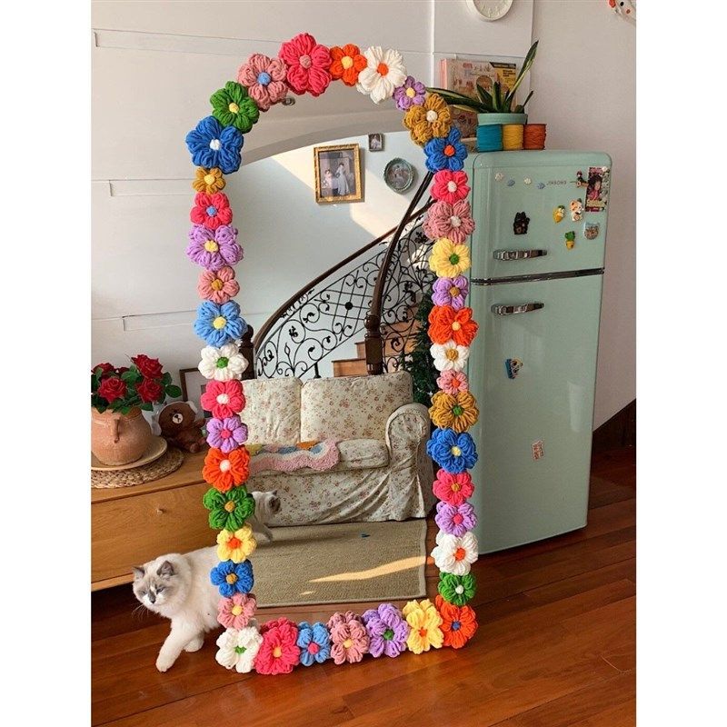 diy泡芙花镜子改造材料包边全身镜泡芙花创意手工落地镜边框装饰,淘宝优惠券,粉丝福利购,淘宝优惠卷