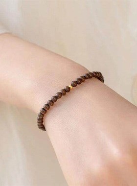 纯天然金丝檀手链细款高油高密老料顺纹单圈佛珠檀檀木手串复古风