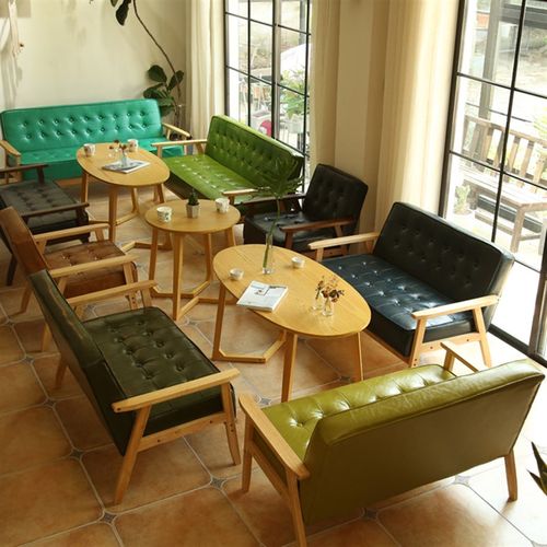 西餐厅桌椅组合i 甜品蛋糕奶茶店实木座椅 咖啡厅实木沙发 - 图3