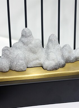 新中式大气假山金属家居饰品x摆件酒店样板房玄关柜桌面软装配饰
