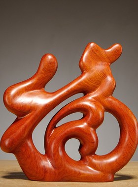 黑檀木雕福字摆件中式客厅电视柜实木圆H形福字家居装饰工艺品送