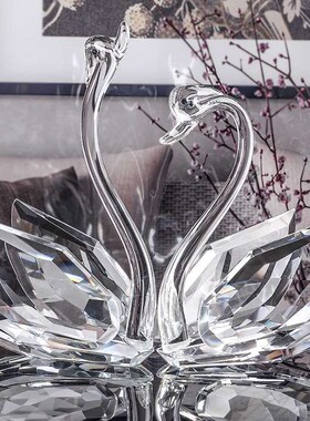 水晶天鹅客厅玄关轻奢玻璃摆件电视柜酒柜柜台装饰品家居结婚礼物