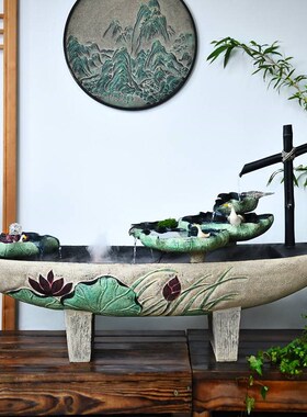 户外阳台花园布置鱼池布景循环水流水摆件景P观室外庭院鱼缸水景