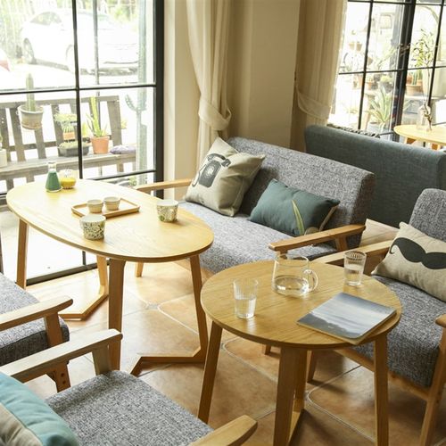 西餐厅桌椅组合i 甜品蛋糕奶茶店实木座椅 咖啡厅实木沙发 - 图2