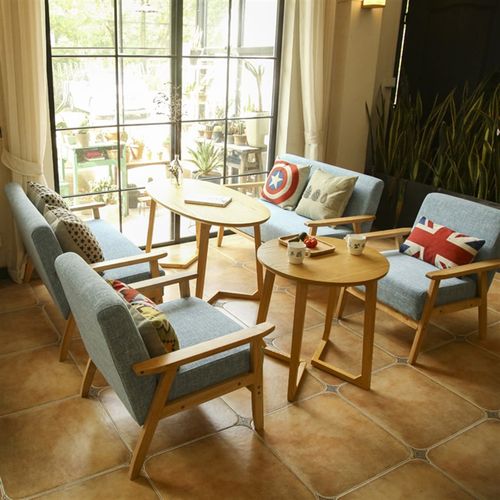 西餐厅桌椅组合i 甜品蛋糕奶茶店实木座椅 咖啡厅实木沙发 - 图1