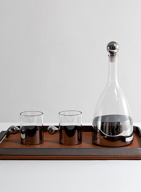 轻奢银色玻璃水壶托盘套装摆件客厅茶几桌面摆设样板间高级感软装