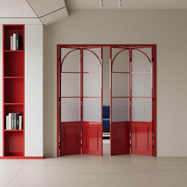 Manufacturer custom folding door living room balcony bathroom bathroom toilet balcony aluminum red gold folding door