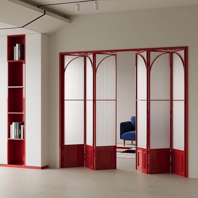 Manufacturer custom folding door living room balcony bathroom bathroom toilet balcony aluminum red gold folding door
