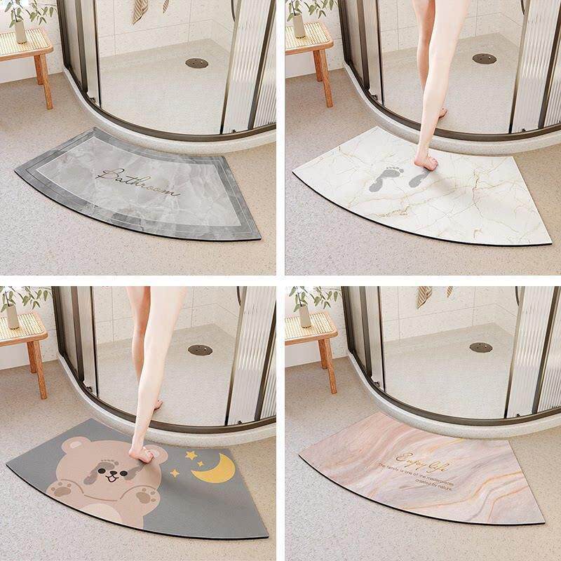 Curved fan-shaped bathroom floor mat, shower room carpet, diatom mud absorbent cooling mat, powder room door non-slip foot mat